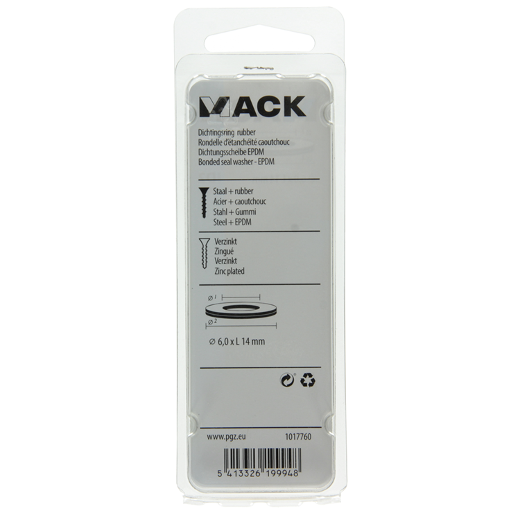 Mack 1017760 - dichtingsring rubber verzinkt 20 st 6,0 x 14 mm | 10 stuks