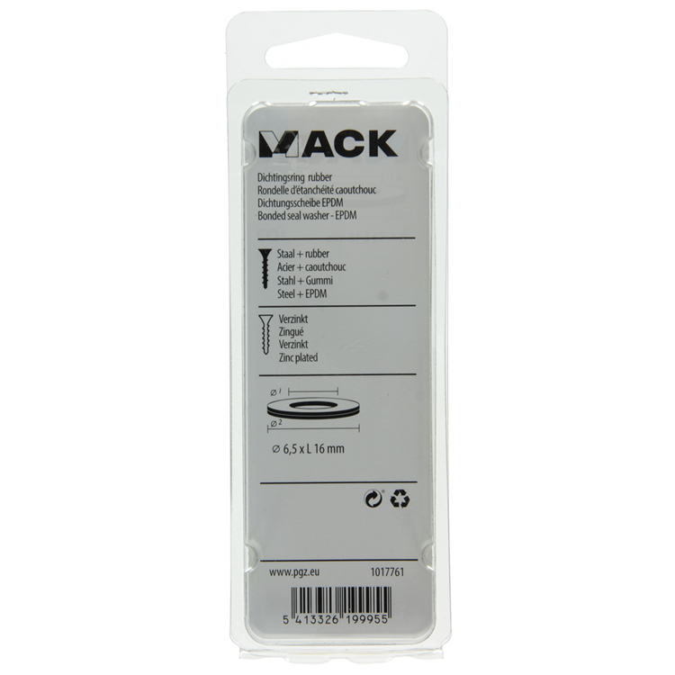 Mack 1017761 - dichtingsring rubber verzinkt 15 st 6,5 x 16 mm | 10 stuks