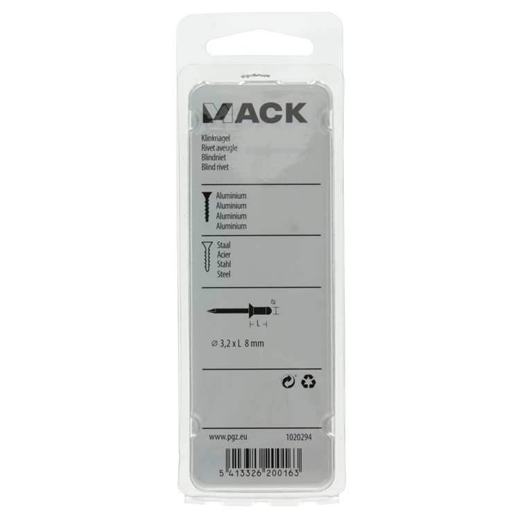 Mack 1020294 - 40 blindnieten alu 3,2x8mm | 10 stuks