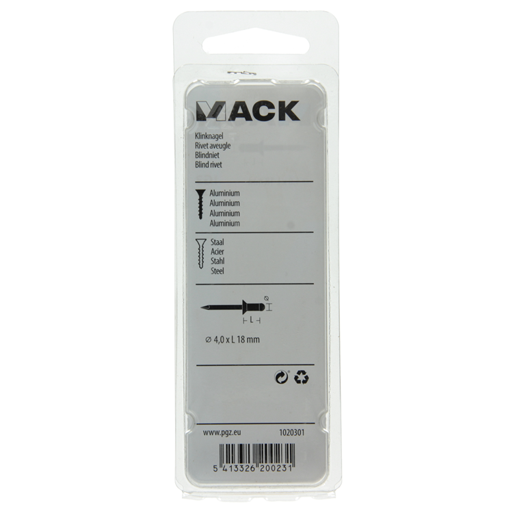 Mack 1020301 - 22 blindnieten alu 4,0x18mm | 5 stuks