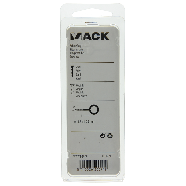 Mack 1017774 - schroefoog staal verzinkt 7 st 4,5 x 25 mm | 10 stuks
