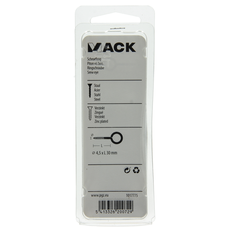 Mack 1017775 - schroefoog staal verzinkt 6 st 4,5 x 30 mm | 10 stuks