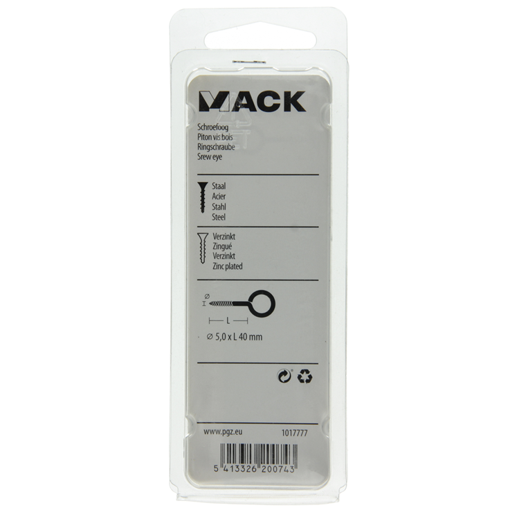 Mack 1017777 - schroefoog staal verzinkt 4 st 5,0 x 40 mm | 10 stuks