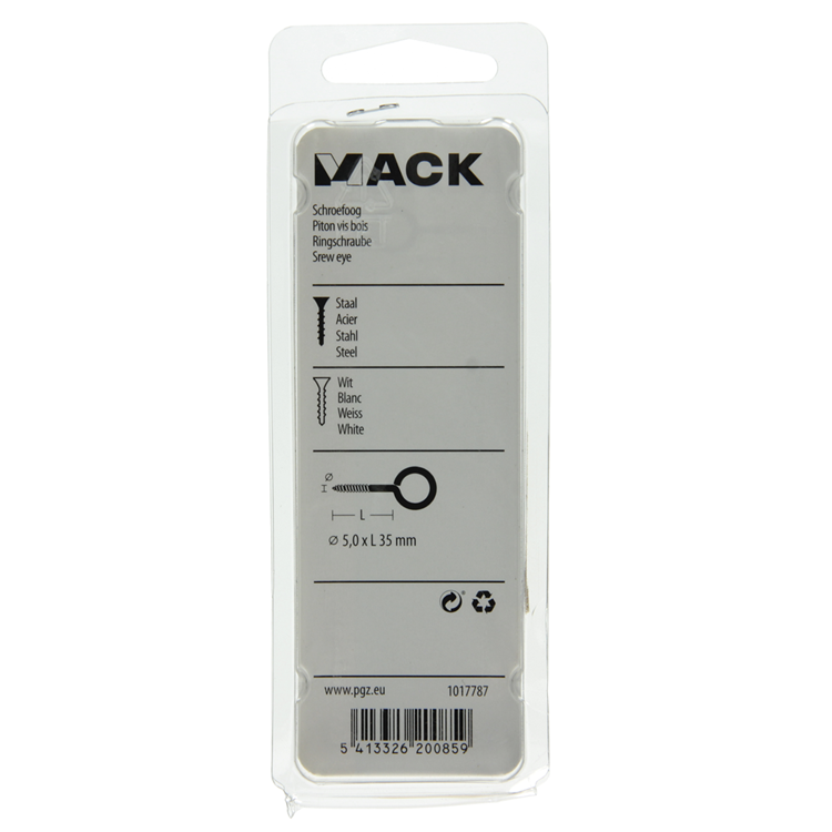 Mack 1017787 - schroefoog staal wit 2 st 5,0 x 35 mm | 10 stuks
