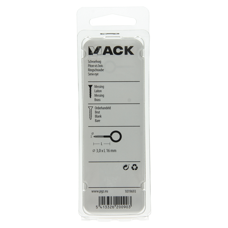 Mack 1019693 - schroefoog messing 4 st 3,0 x 16mm | 10 stuks