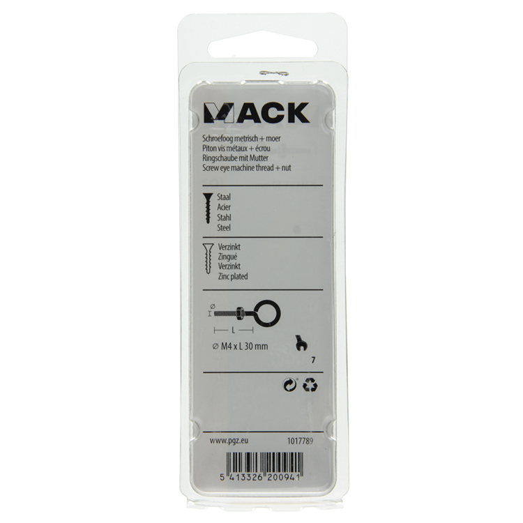 Mack 1017789 - schroefoog metrisch + moer verzinkt 5 st m4 x 30 mm | 10 stuks