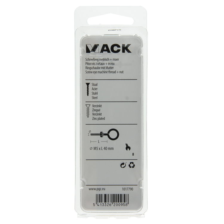 Mack 1017790 - schroefoog metrisch + moer verzinkt 4 st m5 x 40 mm | 10 stuks