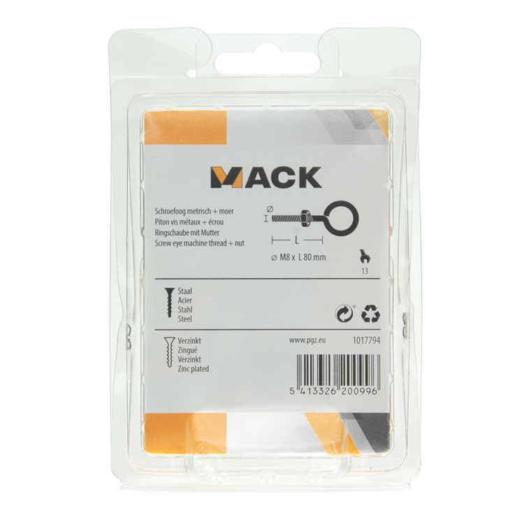Mack 1017794 - schroefoog metrisch + moer verzinkt 2 st m8 x 80 mm | 5 stuks