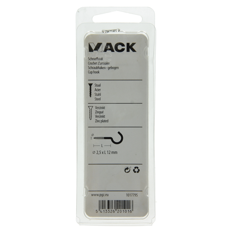 Mack 1017795 - schroefhaak staal verzinkt 18st 2,5 x 12 mm | 10 stuks