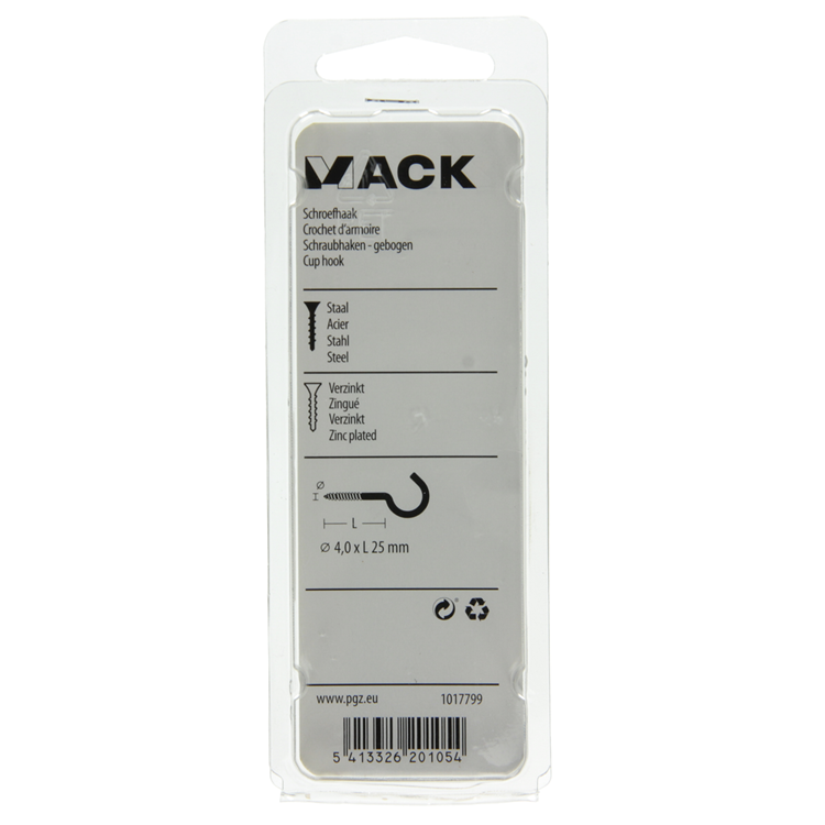 Mack 1017799 - schroefhaak staal verzinkt 7st 4,0 x 25 mm | 10 stuks