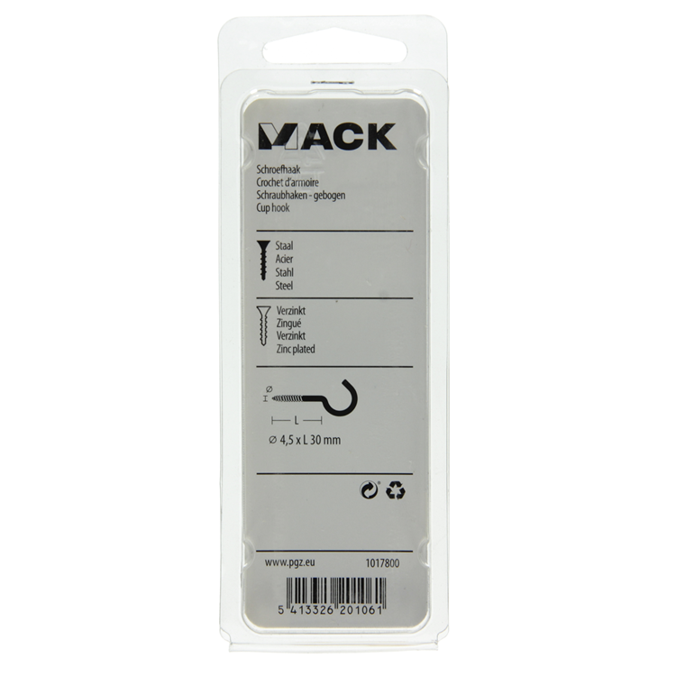 Mack 1017800 - schroefhaak staal verzinkt 6st 4,5 x 30 mm | 10 stuks