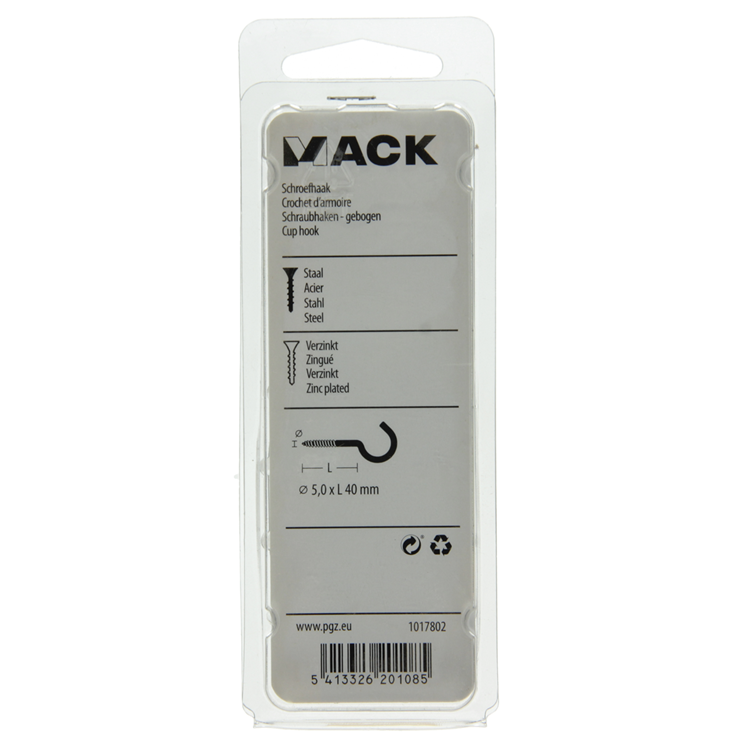 Mack 1017802 - schroefhaak staal verzinkt 4st 5,0 x 40 mm | 5 stuks