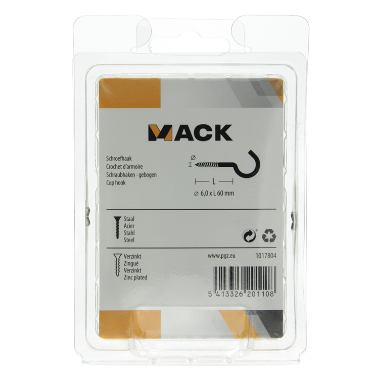 Mack 1017804 - schroefhaak staal verzinkt 3st 6,0 x 60 mm | 5 stuks