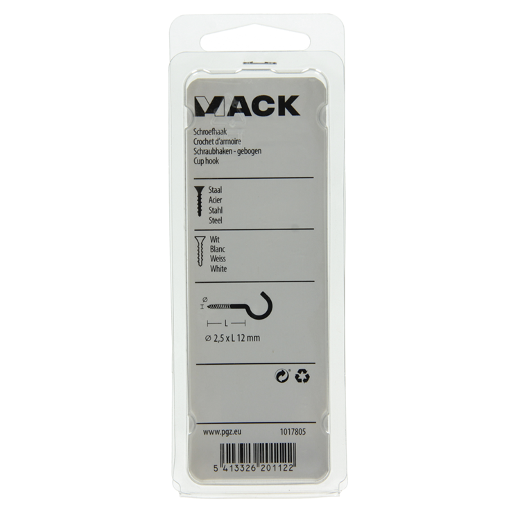 Mack 1017805 - schroefhaak staal wit 10st 2,5 x 12 mm | 10 stuks