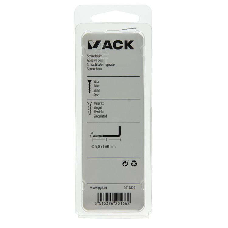 Mack 1017822 - schroefduim staal verzinkt 4st 5,0 x 60 mm | 10 stuks