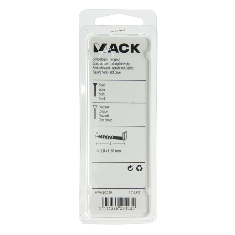 Mack 1017831 - schroefduim met gleuf staal verz. 5 st 5,0 x 50 mm | 10 stuks