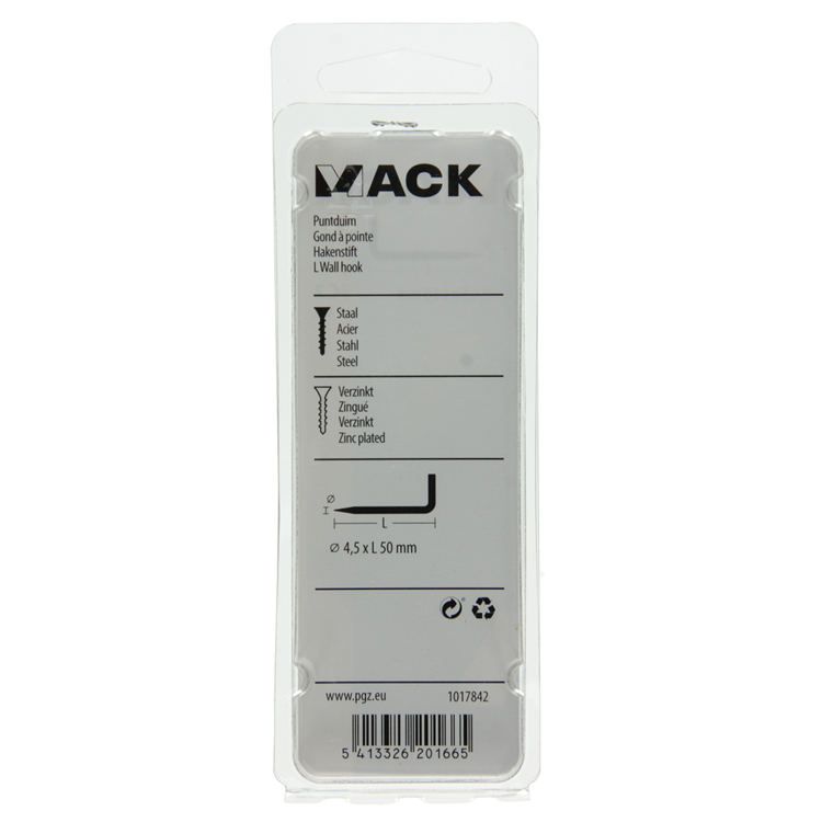 Mack 1017842 - puntduim staal verzinkt 6 st 4,5 x 50 mm | 10 stuks