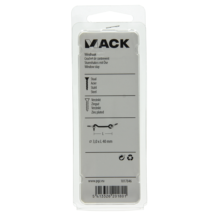 Mack 1017846 - windhaak staal verzinkt 2 st 3,0 x 40 mm | 10 stuks