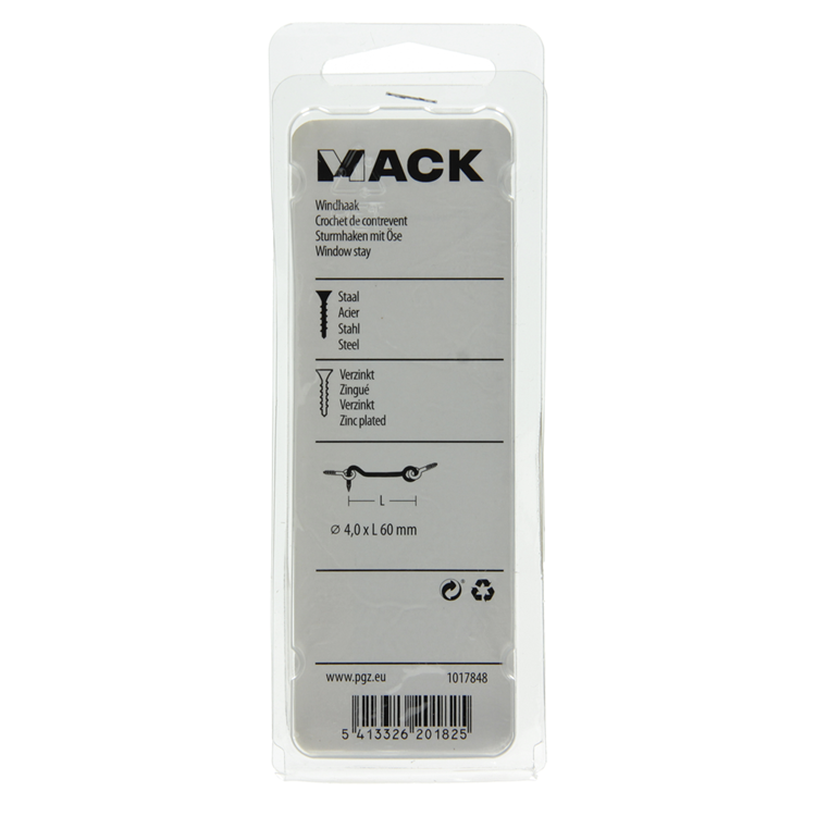 Mack 1017848 - windhaak staal verzinkt 2 st 4,0 x 60 mm | 10 stuks