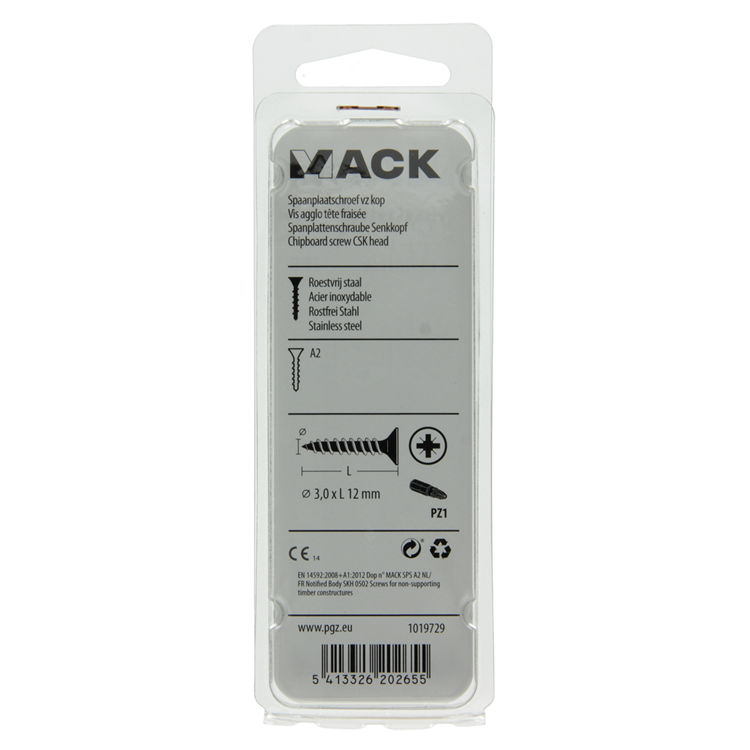 Mack 1019729 - spaanplaatschroef vz kop rvs 35 st 3,0 x 12 mm | 10 stuks