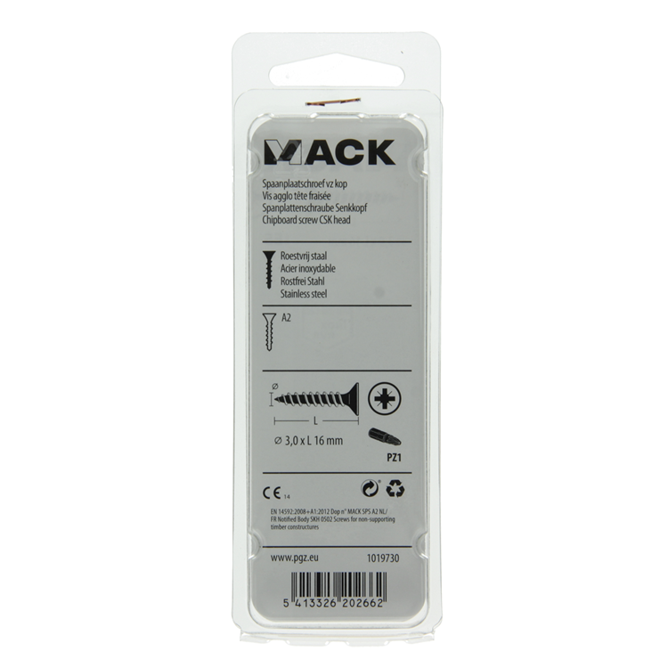 Mack 1019730 - spaanplaatschroef vz kop rvs 31 st 3,0 x 16 mm | 10 stuks