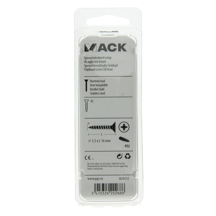 Mack 1019732 - spaanplaatschroef vz kop rvs 24 st 3,5 x 16 mm | 10 stuks