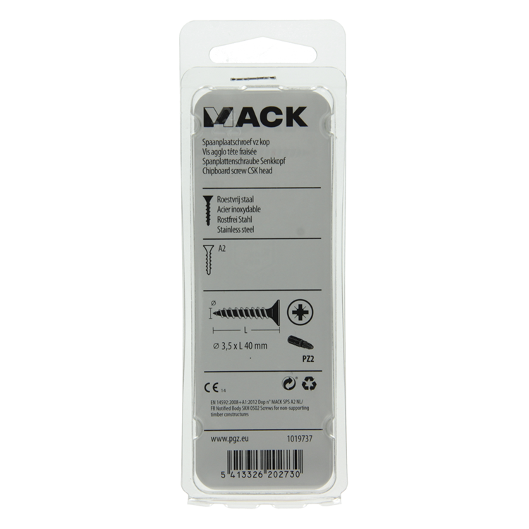 Mack 1019737 - spaanplaatschroef vz kop rvs 12 st 3,5 x 40 mm | 10 stuks