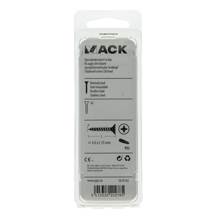 Mack 1019742 - spaanplaatschroef vz kop rvs 11 st 4,0 x 35 mm | 10 stuks