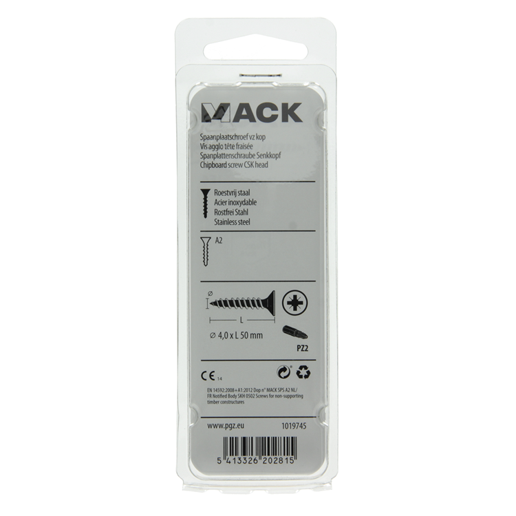 Mack 1019745 - spaanplaatschroef vz kop rvs 8 st 4,0 x 50 mm | 10 stuks