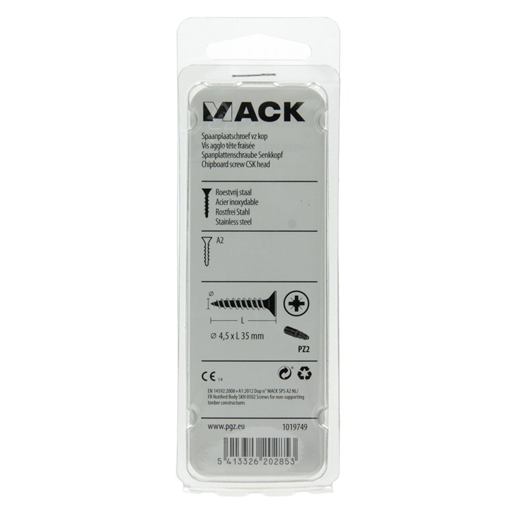 Mack 1019749 - spaanplaatschroef vz kop rvs 9 st 4,5 x 35 mm | 10 stuks