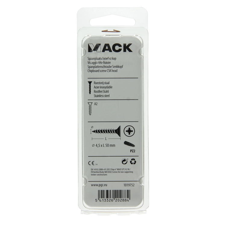 Mack 1019752 - spaanplaatschroef vz kop rvs 6 st 4,5 x 50 mm | 10 stuks
