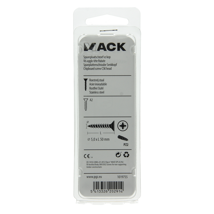 Mack 1019755 - spaanplaatschroef vz kop rvs 8 st 5,0 x 50 mm | 10 stuks