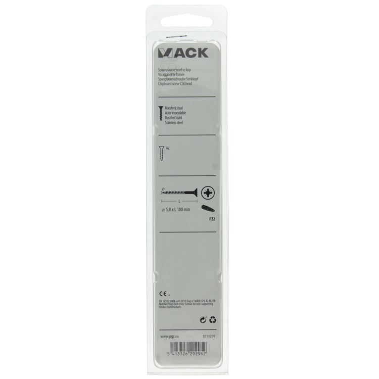 Mack 1019759 - spaanplaatschroef vz kop rvs 4 st 5,0 x100 mm | 5 stuks