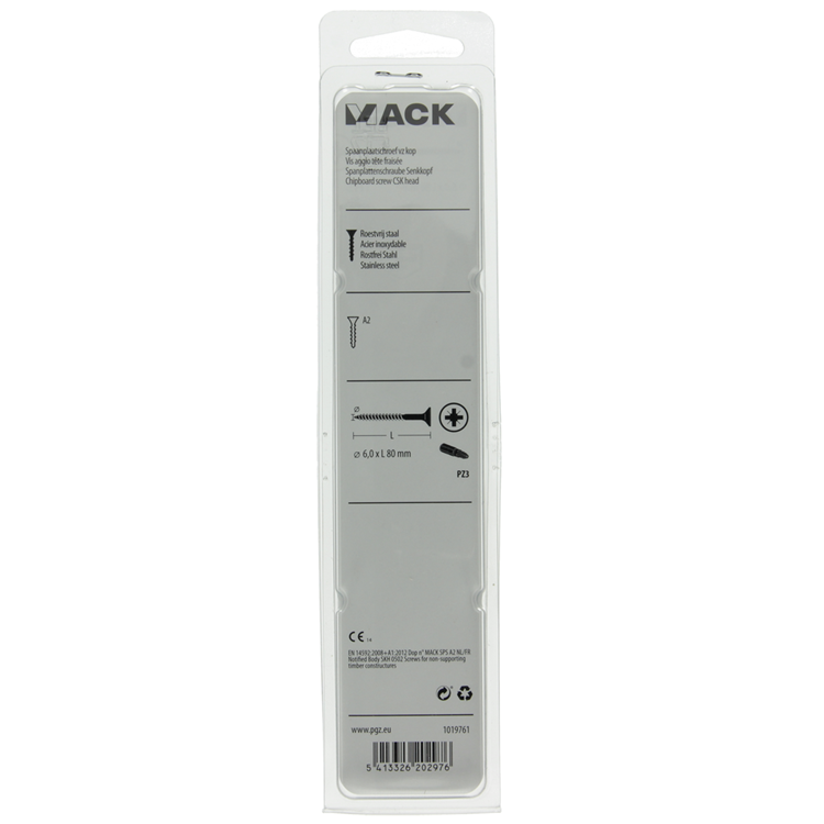 Mack 1019761 - spaanplaatschroef vz kop rvs 5 st 6,0 x 80 mm | 5 stuks