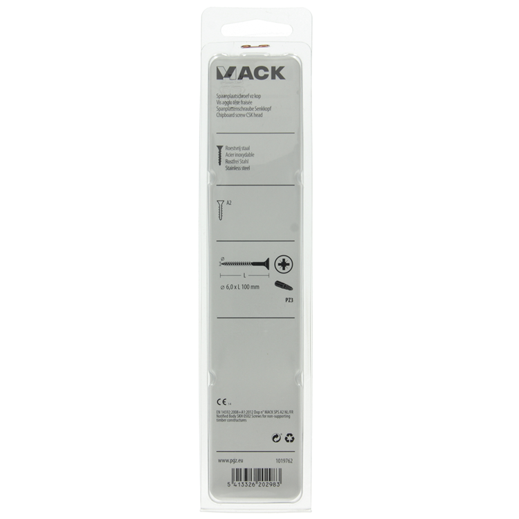 Mack 1019762 - spaanplaatschroef vz kop rvs 4 st 6,0 x 100mm | 5 stuks