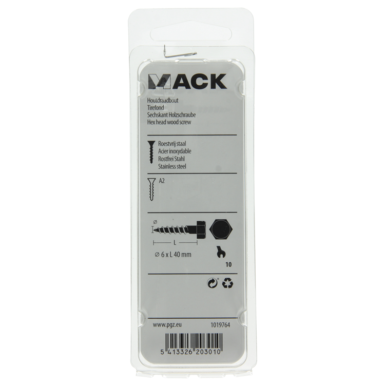 Mack 1019764 - houtdraadbout roestvrijstaal 4 st 6 x 40 mm | 10 stuks