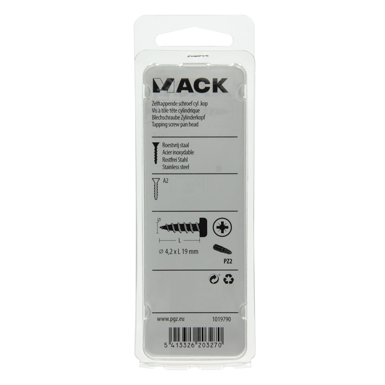 Mack 1019790 - zelftappende schroef cyl.kop a2 10 st 4,2 x 19 mm | 10 stuks