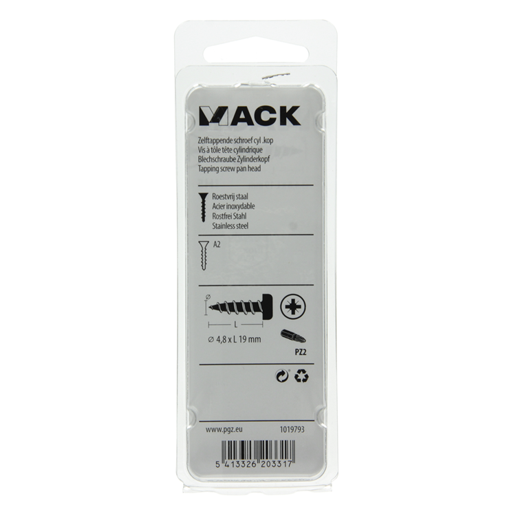Mack 1019793 - zelftappende schroef cyl.kop a2 9 st 4,8 x 19 mm | 10 stuks