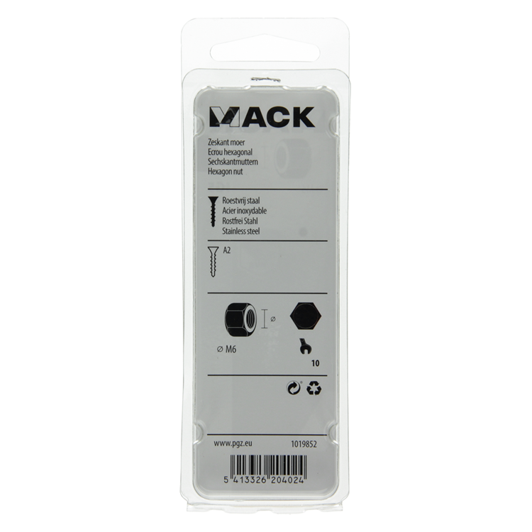 Mack 1019852 - zeskantmoer inox a2 12 st m6 | 10 stuks
