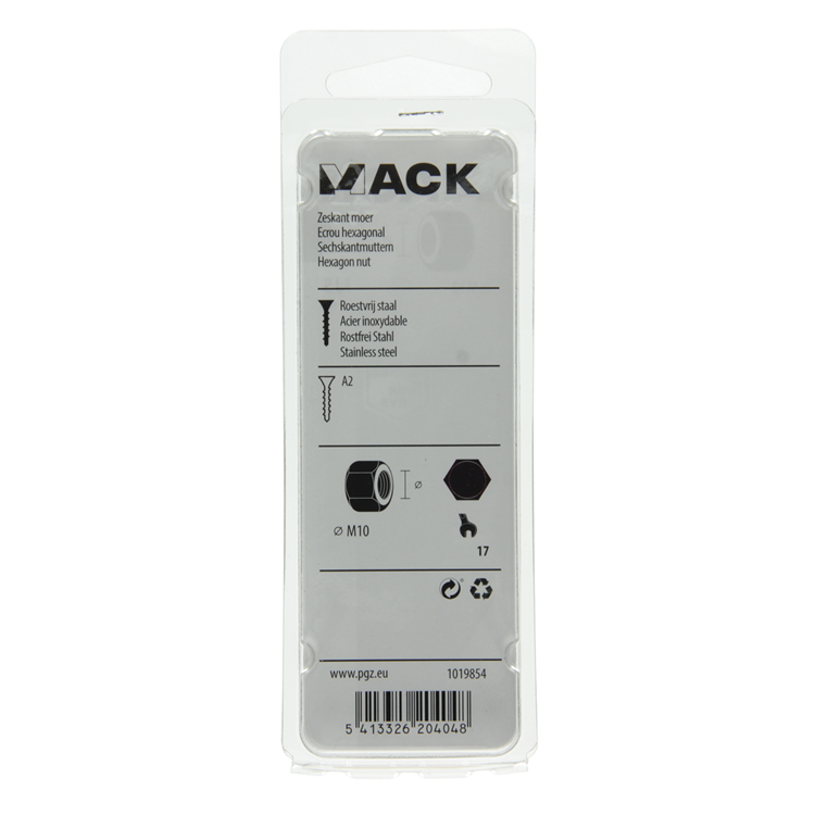 Mack 1019854 - zeskantmoer inox a2 4 st m10 | 10 stuks