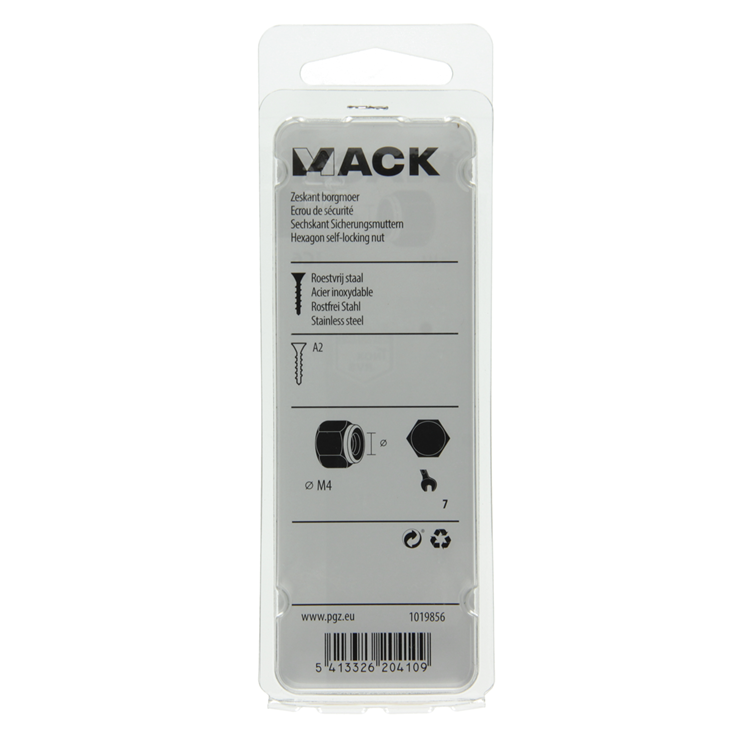 Mack 1019856 - zeskant borgmoer inox a2 6 st m 4 | 10 stuks