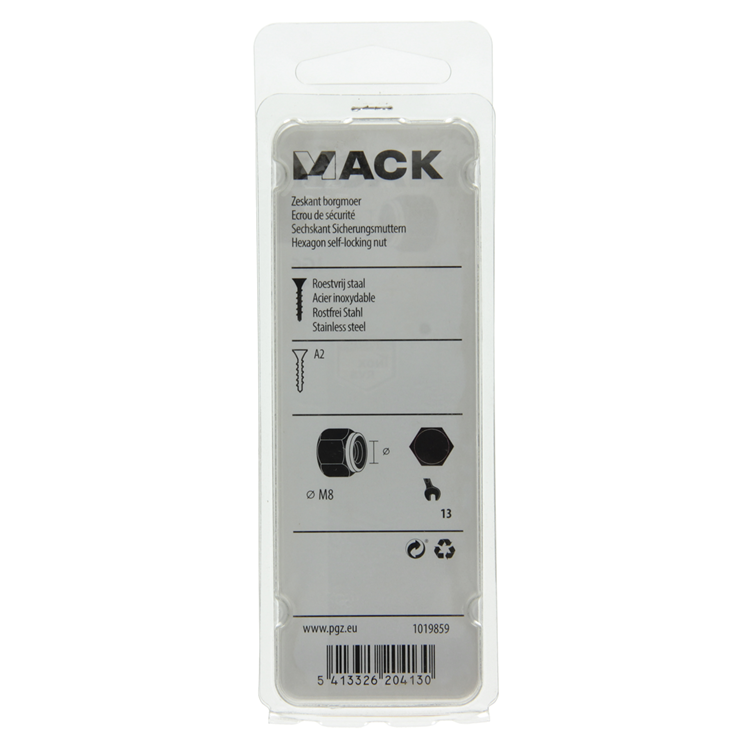 Mack 1019859 - zeskant borgmoer inox a2 4 st m 8 | 10 stuks