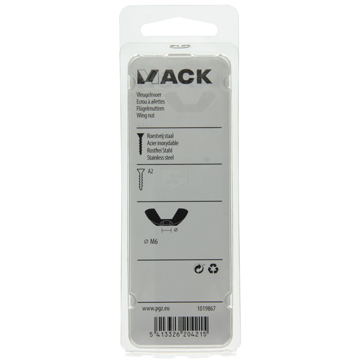 Mack 1019867 - vleugelmoer inox a2 3 st m6 | 10 stuks