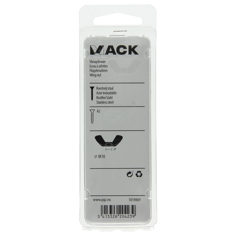 Mack 1019869 - vleugelmoer inox a2 2 st m10 | 10 stuks