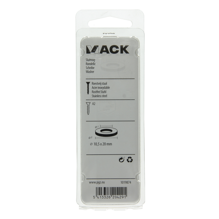 Mack 1019874 - sluitring inox a2 9 st m10 | 10 stuks