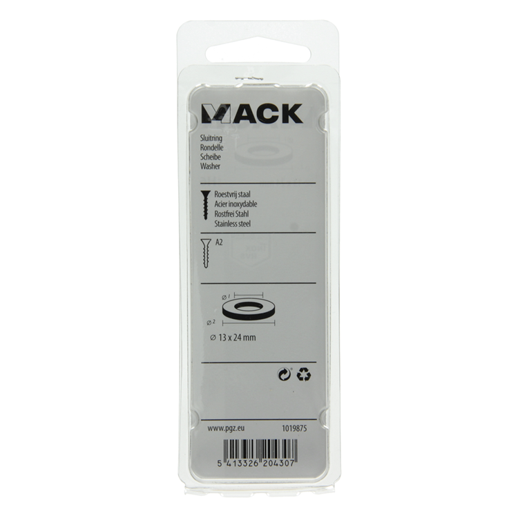 Mack 1019875 - sluitring inox a2 6 st m12 | 10 stuks