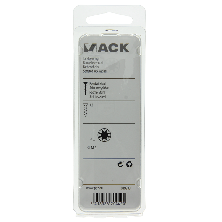 Mack 1019883 - tandveerring inox a2 10 st m6 | 10 stuks