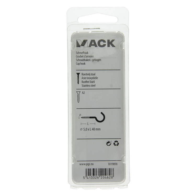 Mack 1019898 - schroefhaak roestvrijstaal 2 st 5,0x40 mm | 10 stuks
