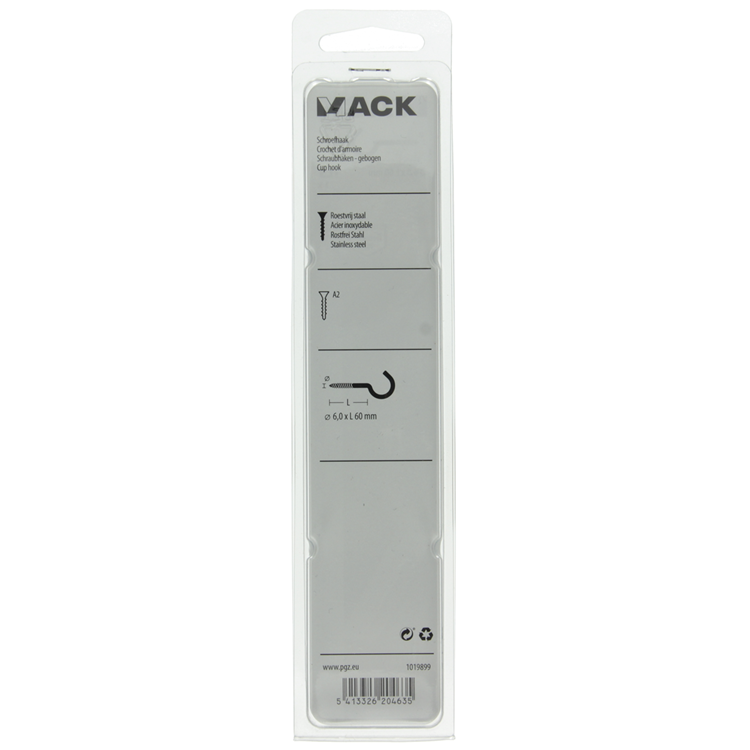 Mack 1019899 - schroefhaak roestvrijstaal 1 st 6,0x60 mm | 5 stuks