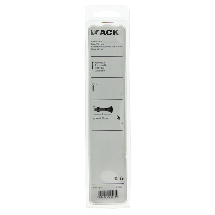 Mack 1019912 - houtbout + moer roestvrijstaal 2 st m6 x 80 mm | 5 stuks